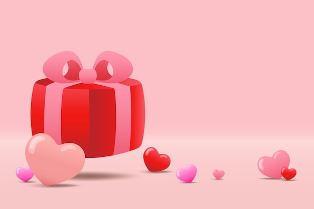 Vector diseño de día de san valentín con globos de corazón 3d diseño de fondo de vacaciones