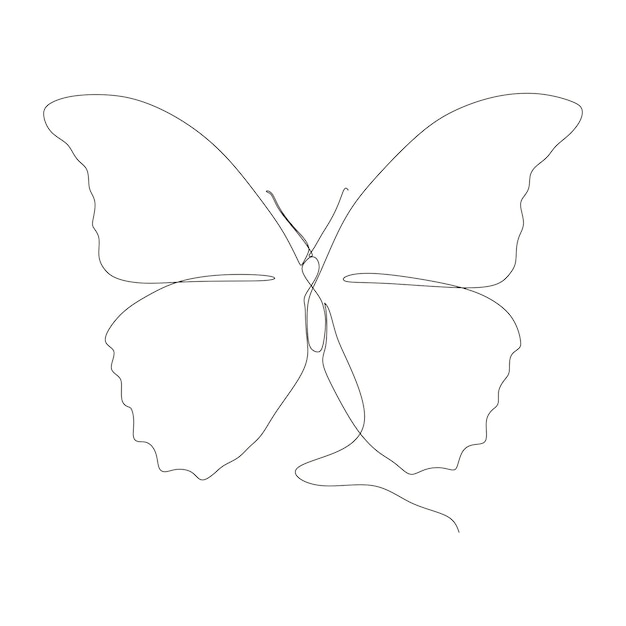 Diseño de dibujo de línea continua de mariposa aislado sobre fondo blanco para logotipo o elemento decorativo