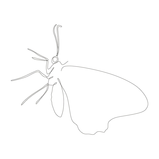 Diseño de dibujo de línea continua de mariposa aislado sobre fondo blanco para logotipo o elemento decorativo