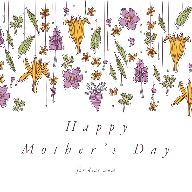 diseño de dibujo a mano para el color colorido de la tarjeta de felicitación del día de la madre. Tipografía e icono para vacaciones de primavera.