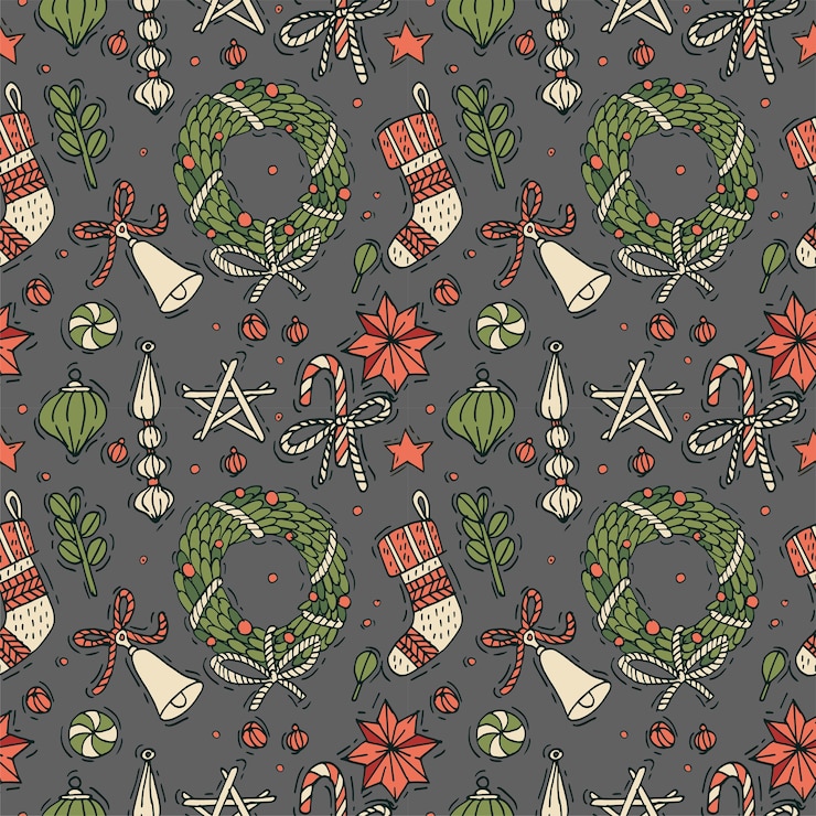 Vector diseño de dibujo a mano para el patrón de saludos de navidad