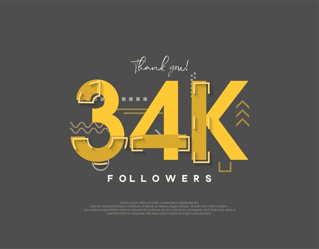 Diseño de dibujos animados para celebración de 34k seguidores concepto simple y moderno