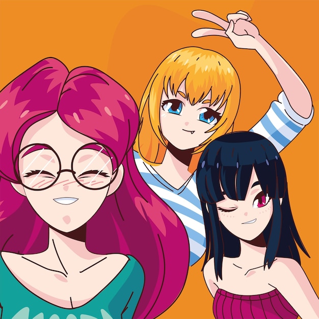 Diseño de dibujos animados de chicas manga feliz