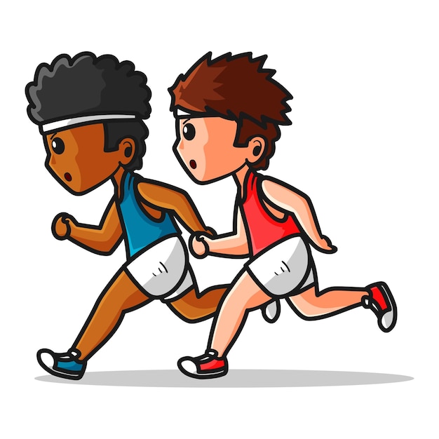 diseño de dibujos animados de dos chicos lindos corriendo