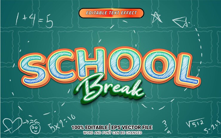Vector diseño de dibujos animados escolares con efectos de texto en 3d