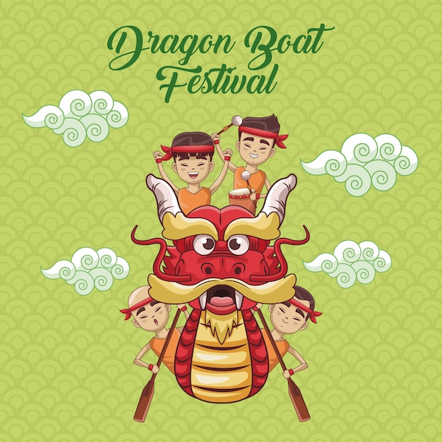 Vector diseño de dibujos animados festival de barco de dragón