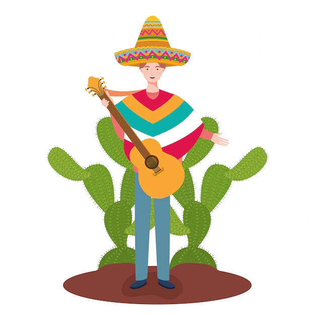 Vector diseño de dibujos animados de hombre mexicano, méxico cultura turismo hito latino y fiesta tema ilustración vectorial