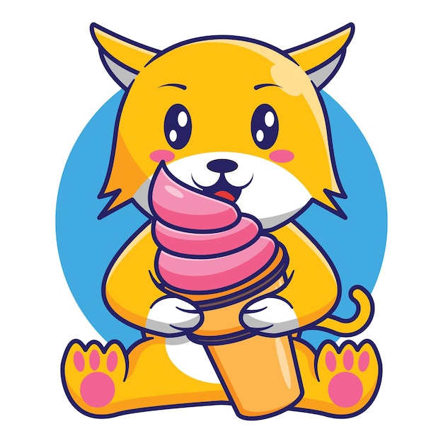 Diseño de dibujos animados lindo gato comiendo helado