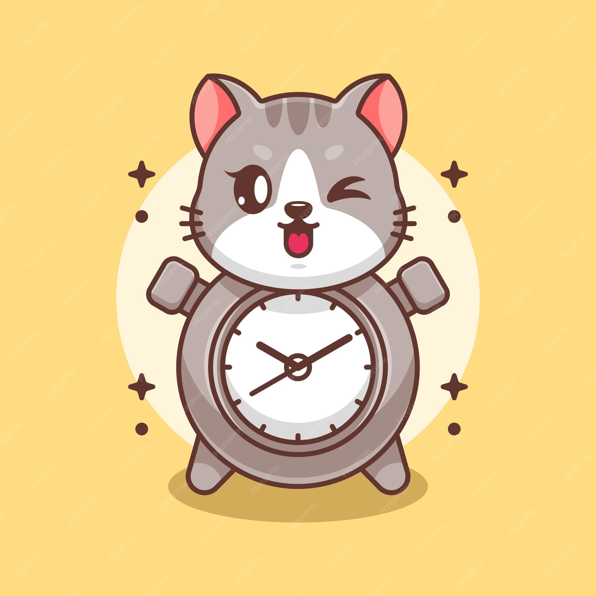 Diseño de dibujos animados lindo reloj gato | Vector Premium Diseño de dibujos animados lindo reloj gato | Vector Premium