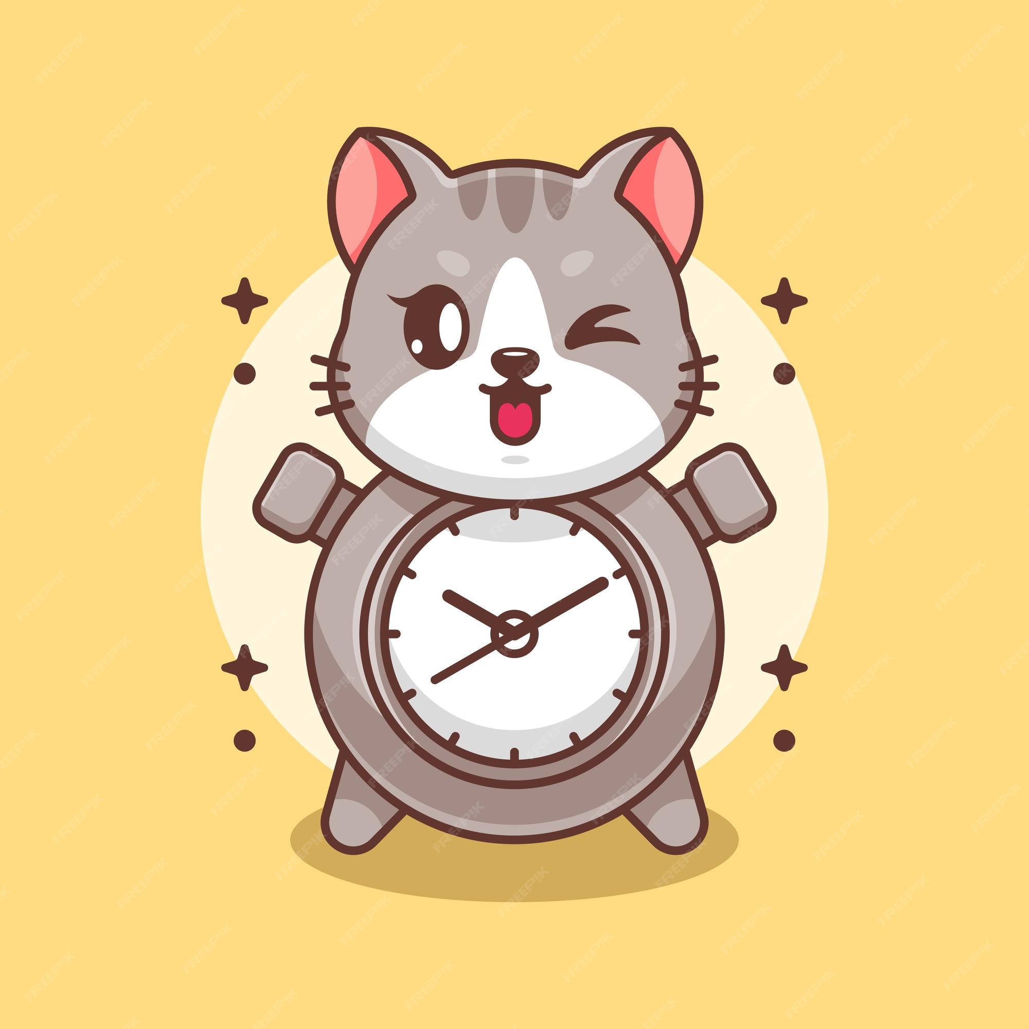 Contracción profundo período Diseño de dibujos animados lindo reloj gato | Vector Premium