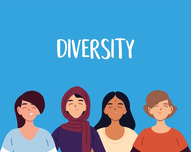 Diseño de dibujos animados de mujeres indias y europeas musulmanas latinas.