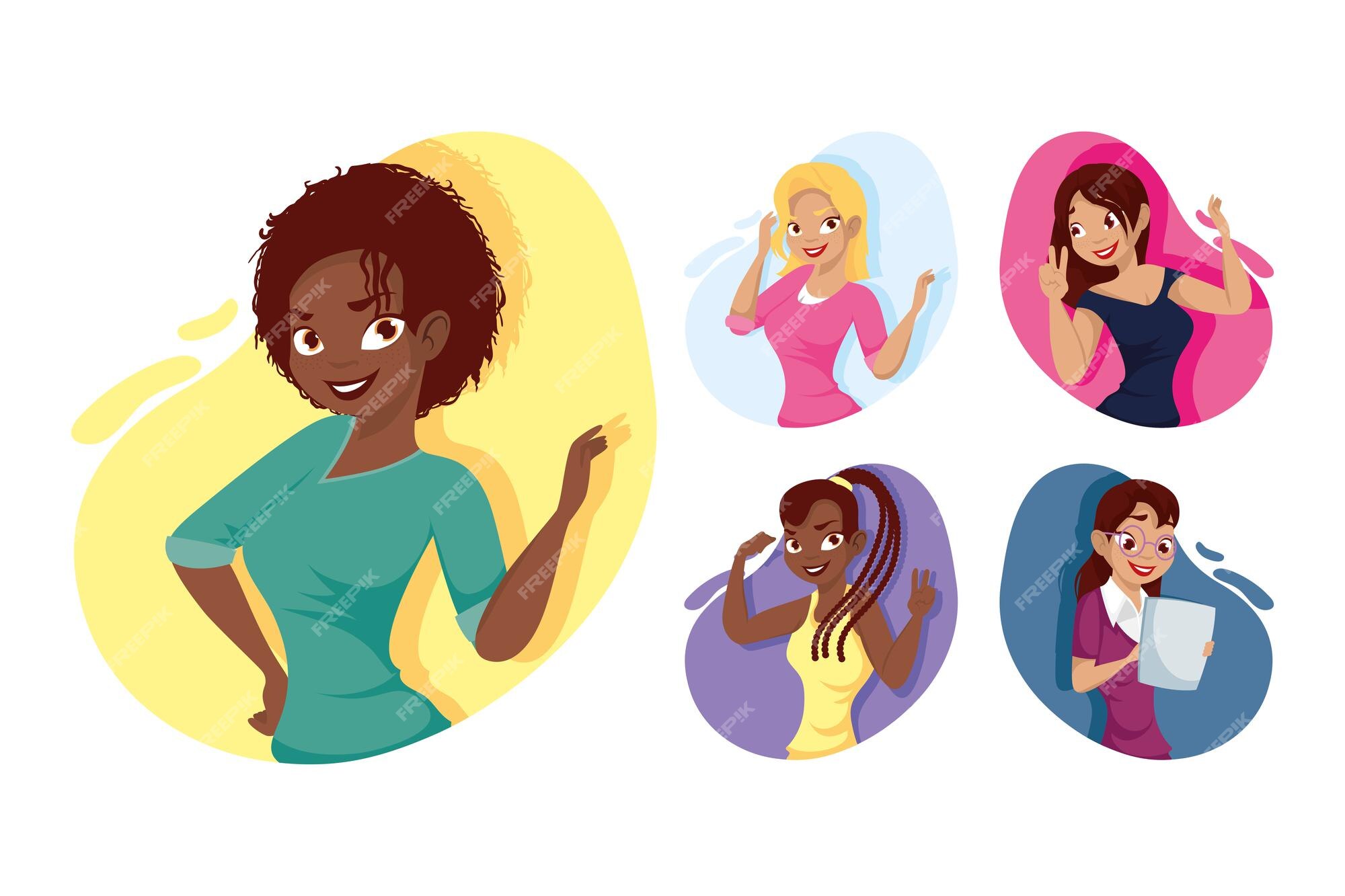 Diseño de dibujos animados de mujeres, mujer, niña, persona femenina,  personas, tema de redes sociales y humanas, ilustración vectorial | Vector  Premium