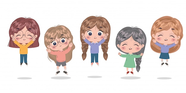 Diseño de dibujos animados de niñas, amistad infantil niños pequeños