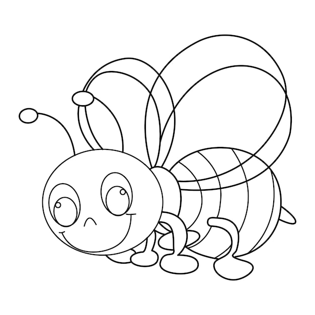 Vector diseño de dibujos animados de vector de contorno de abeja sobre fondo blanco