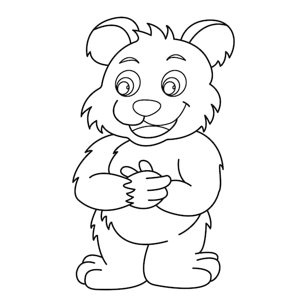 Diseño de dibujos animados de vector de contorno de oso sobre fondo blanco