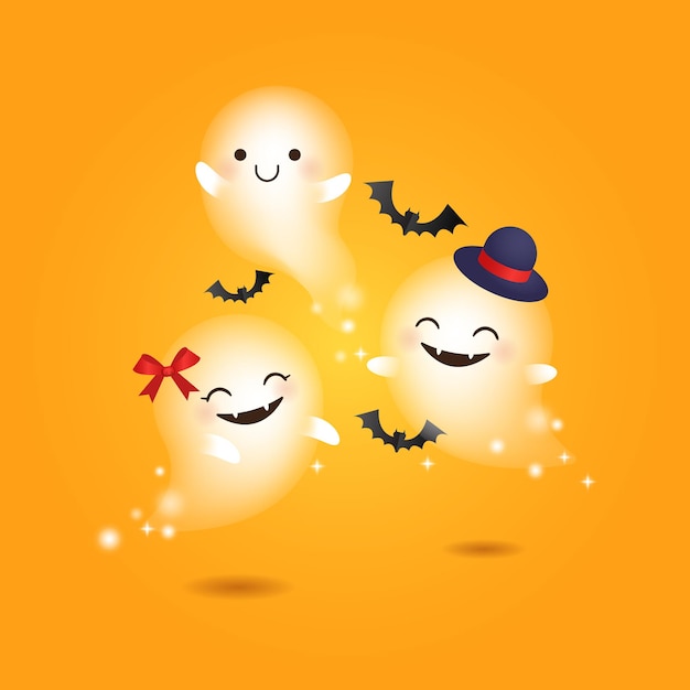 Diseño de dibujos animados de vector realista de fantasmas felices lindos Feliz Halloween