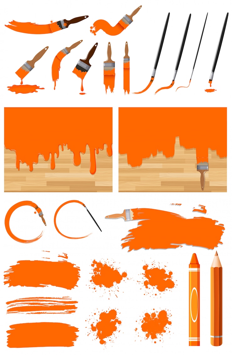 Vector diseño diferente de acuarela en naranja sobre fondo blanco.