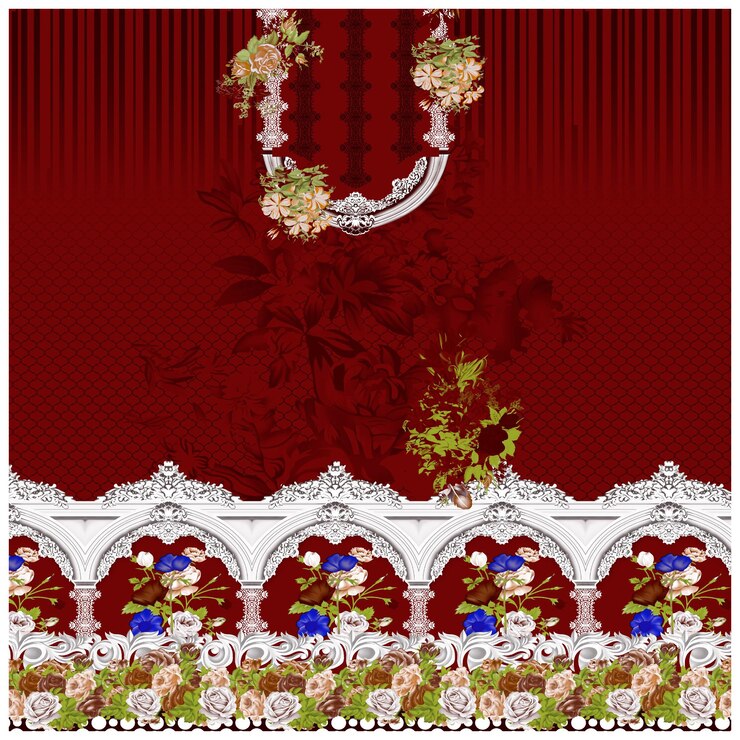 Diseño digital textil Motivo mogol ikat conjunto étnico de patrón damasco decoración frontera obra de arte hecha a mano