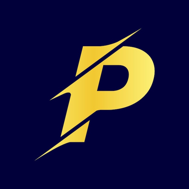 Diseño dinámico del logotipo de la letra P dorada