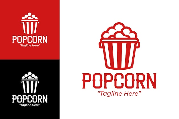 Diseño dinámico del logotipo de las palomitas de maíz en rojo y negro para la marca de la tienda de bocadillos divertida