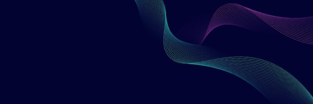Diseño dinámico de ondas fluyentes de partículas de azul profundo y cian eléctrico Ideal para entornos tecnológicos modernos