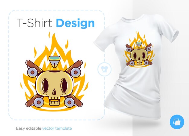 Diseño divertido de la camiseta del fot de la ilustración del esqueleto del patinador