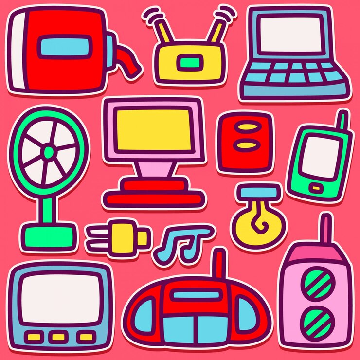 diseño divertido del doodle de productos electrónicos