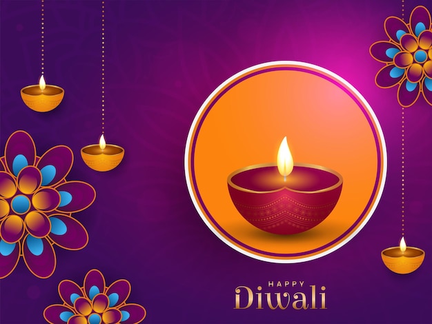 Diseño de Diwali con rangloli y lámpara de aceite colgante Ilustración de vector de Diwali
