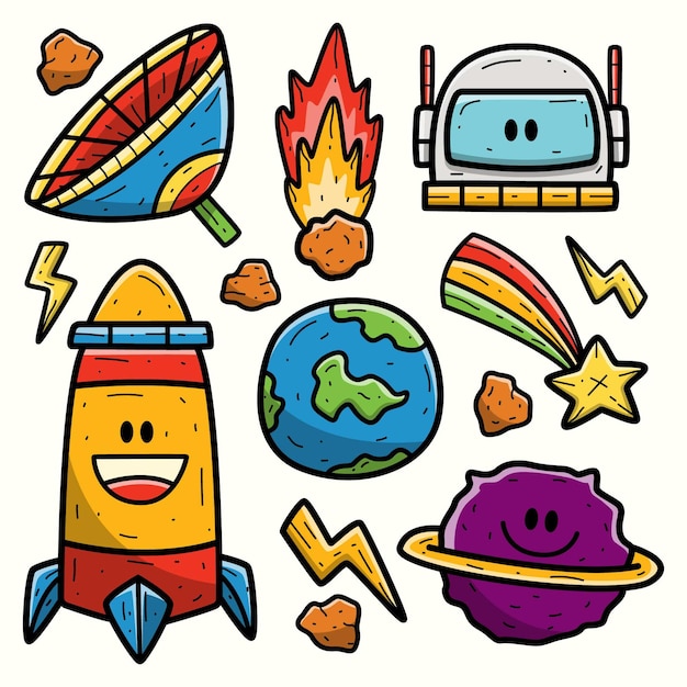 diseño de doodle de dibujos animados de astronauta dibujado a mano