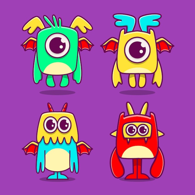 Diseño de doodle de monstruo de dibujos animados kawaii