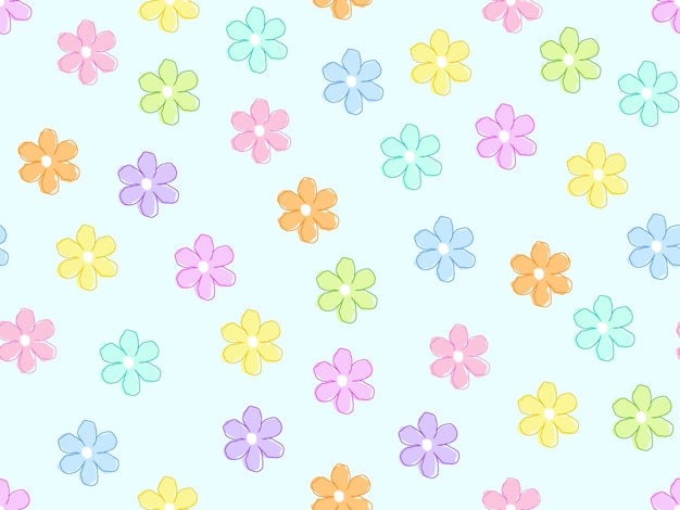 Diseño de doodle de patrón sin costura floral multicolor en ilustración vectorial de fondo azul claro