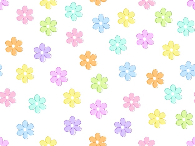 Diseño de doodle de patrón sin costura floral multicolor en ilustración vectorial de fondo blanco claro