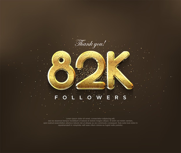 Diseño dorado para agradecer 82k seguidores vector saludo banner diseño de redes sociales post póster