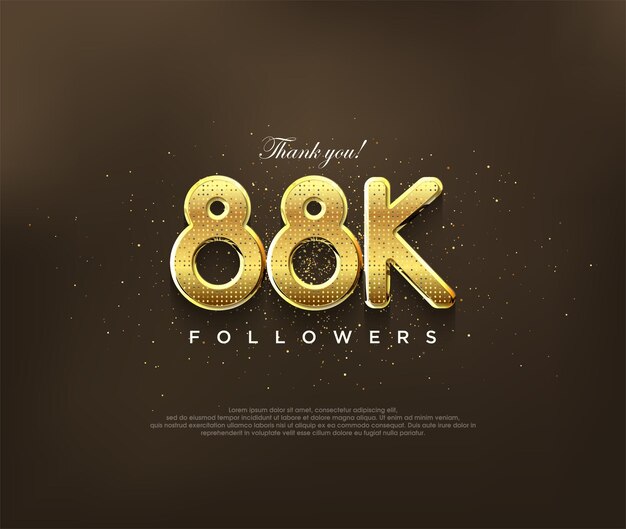Diseño dorado para gracias 88k seguidores vector saludo diseño de banner de redes sociales póster de publicación