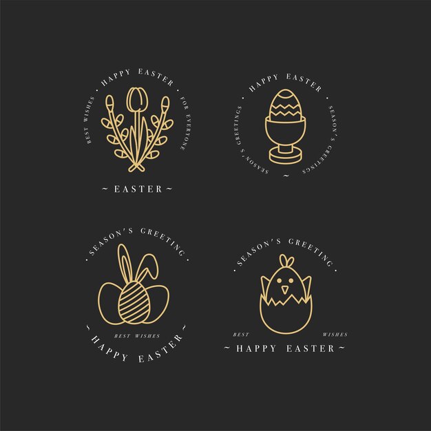 diseño dorado lineal Elementos de saludos de Pascua. Conjunto de icono de ang de tipografía para felices vacaciones de Pascua