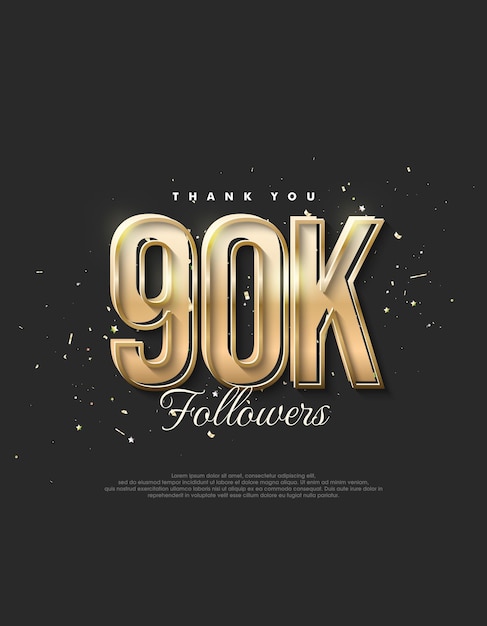 Diseño dorado de lujo que dice 90.000 seguidores.