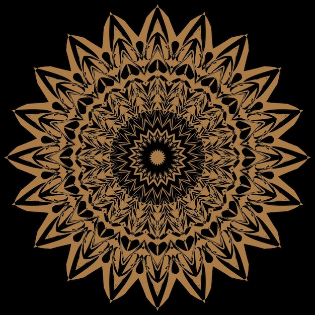 Un diseño dorado y negro con una flor dorada.
