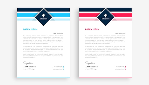 Diseño de dos plantillas de membrete moderno para identidad empresarial