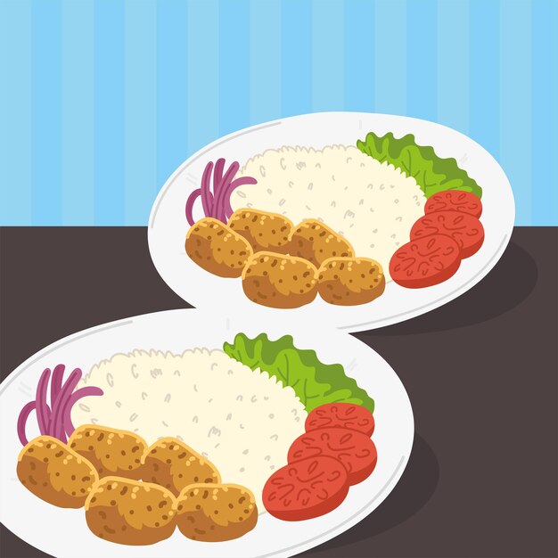 Vector diseño de dos platos de comida árabe.