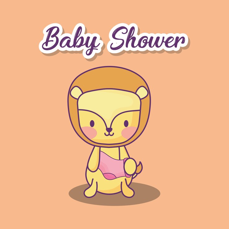Vector diseño de la ducha de bebé con lindo león y calcetín del bebé