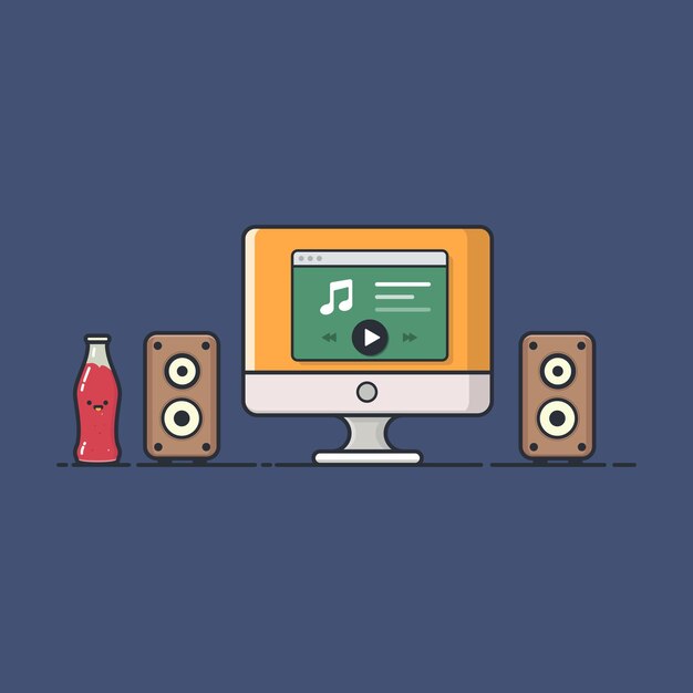 diseño e ilustración de dispositivo de PC y botella de refresco