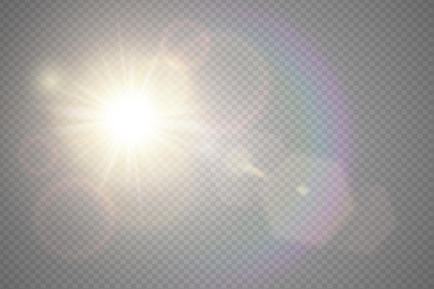 Diseño de efecto de luz especial translúcido con destello de lente de sol frontal dorado abstracto. Desenfoque de vector en movimiento resplandor resplandor. Fondo transparente aislado. Elemento arcoiris. Proyector de rayos de ráfaga de estrella horizontal