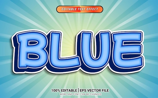Diseño de efecto de texto 3d de pegatina cómica de dibujos animados azul