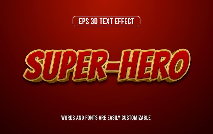 Vector diseño de efecto de texto 3d de vector rojo de estilo cómico de superhéroe