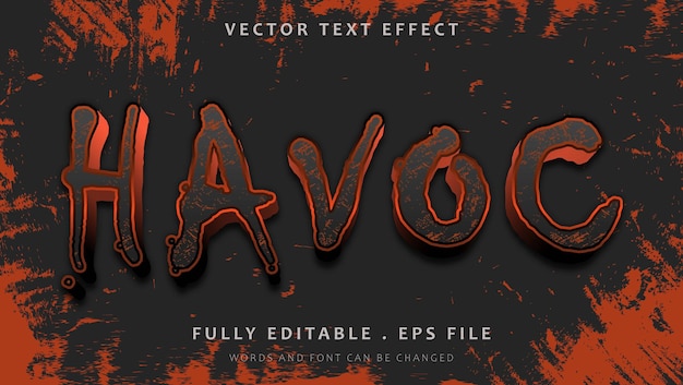 Diseño de efecto de texto editable 3d Black Orange Grunge Word Havoc