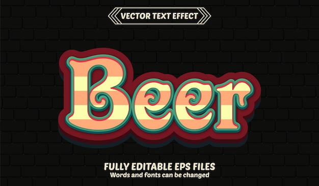 Vector diseño de efecto de texto editable 3d de cerveza vectorial