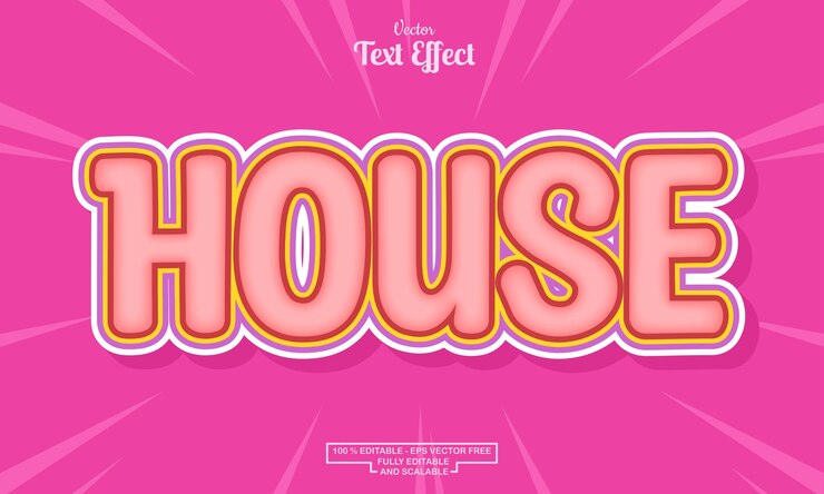 Vector diseño de efecto de texto editable de dibujos animados modernos de casa