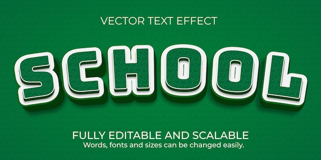 Diseño de efecto de texto editable de escuela de vector premium