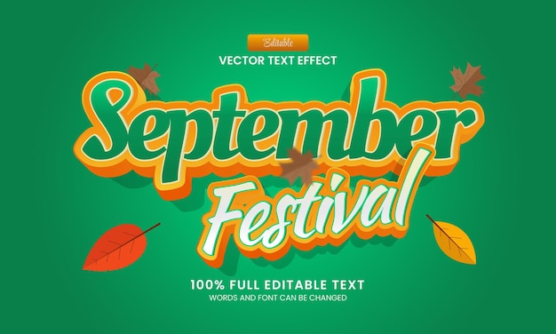 Diseño de efecto de texto editable ilustración de vector de festival de septiembre