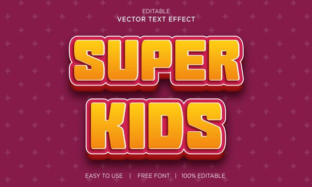 Diseño de efecto de texto editable de super kids con vector premium